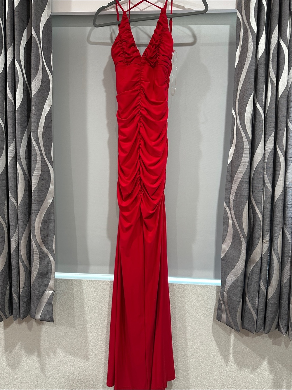 Jump Red Ruched Spaghetti-Strap Prom Dress